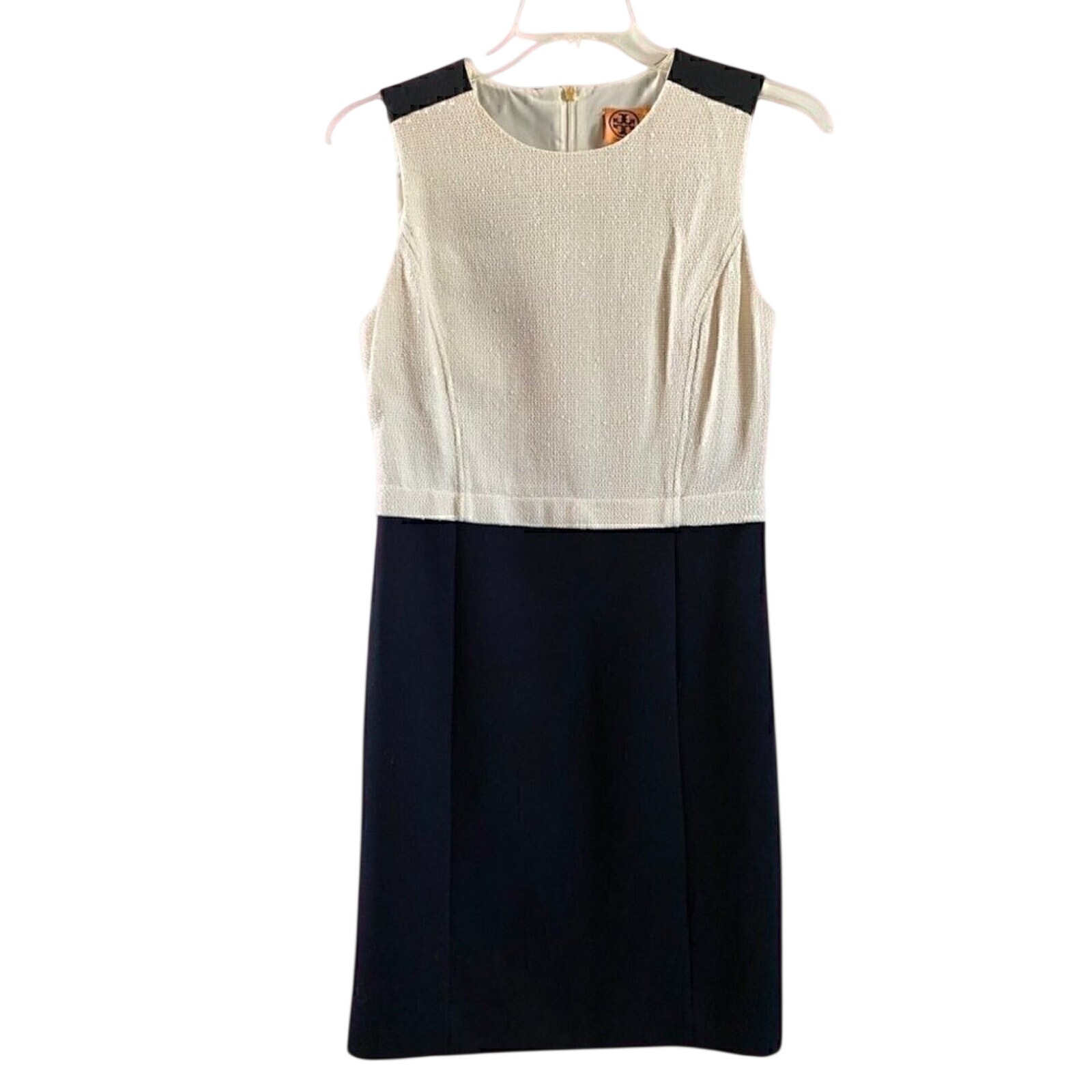 Tory Burch Tweed Wool Sheath Dress 10 Black Ivory Shift Boucl Style